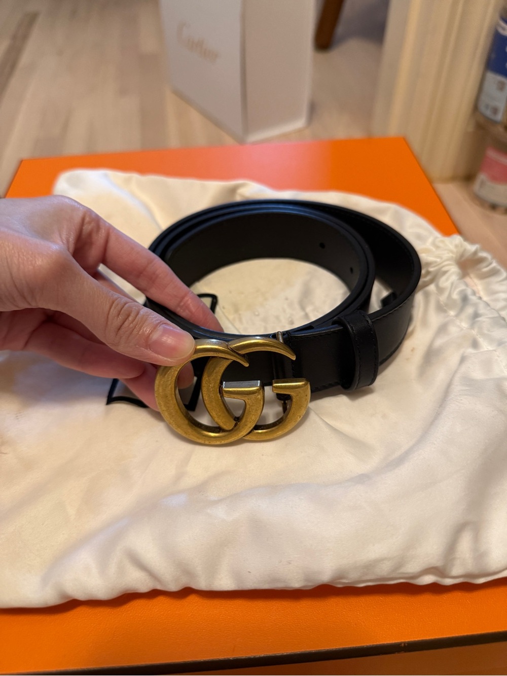 Gucci Black Leather Belt with Gold Double G Buckle